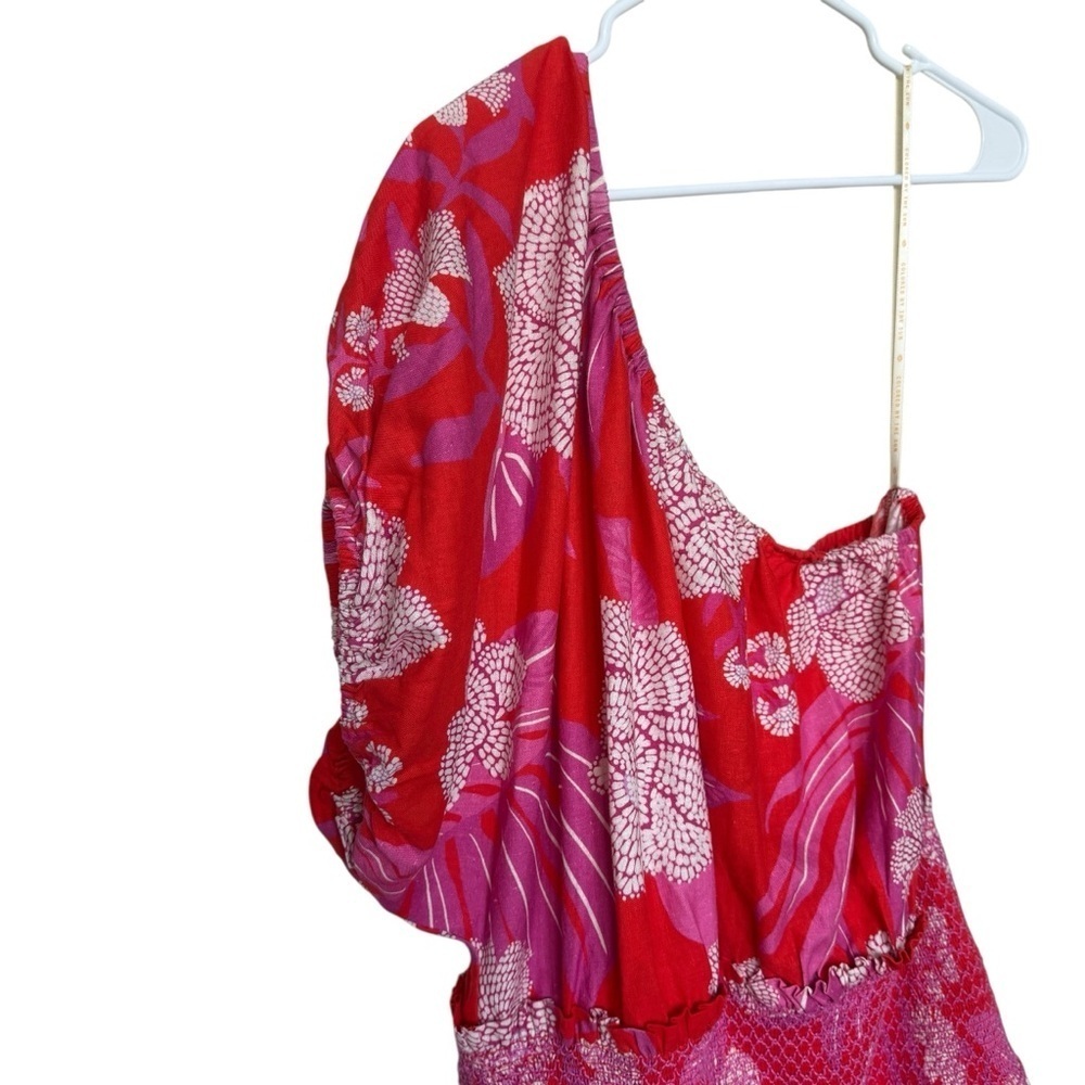 Farm Rio Women's L Red & Pink Dewdrop Floral One-Shoulder Dress Party/Cocktail - Picture 3 of 10